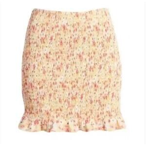 Ten Sixty Sherman Floral tube Mini Skirt Stretch ruffle bottom orange Medium